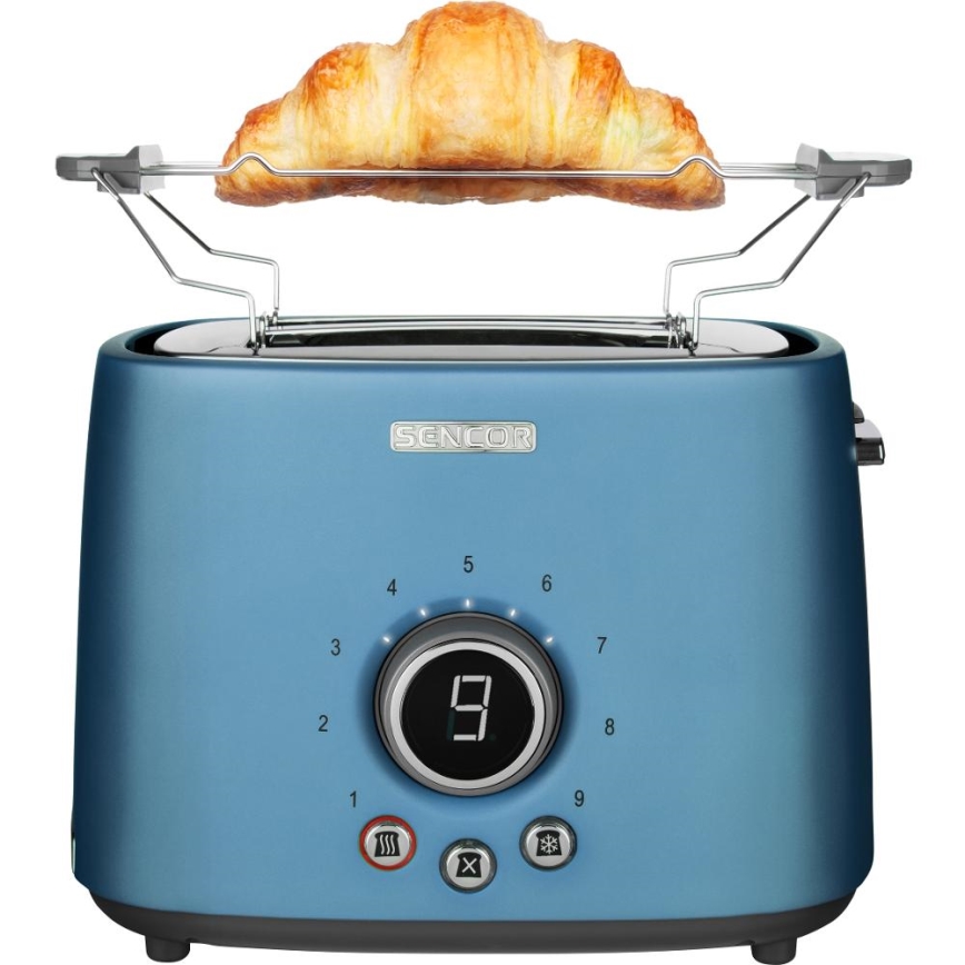 Sencor - Zweischlitz-Toaster mit Brötchenaufsatz 1000W/230V blau