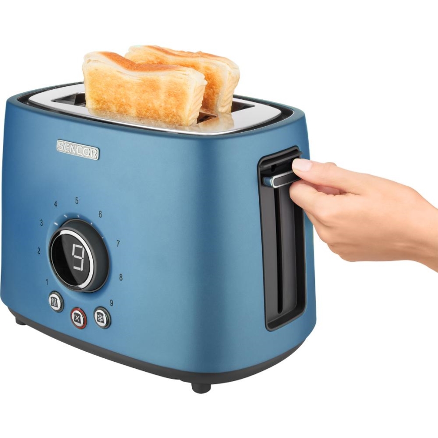 Sencor - Zweischlitz-Toaster mit Brötchenaufsatz 1000W/230V blau
