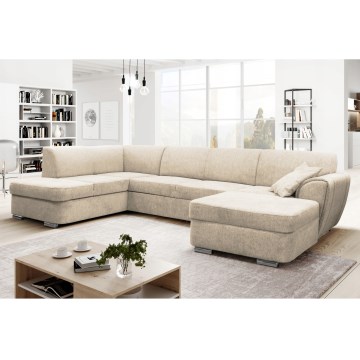 SERPA U-Ecksofa mit Schlaffunktion und Stauraum, links, Beige