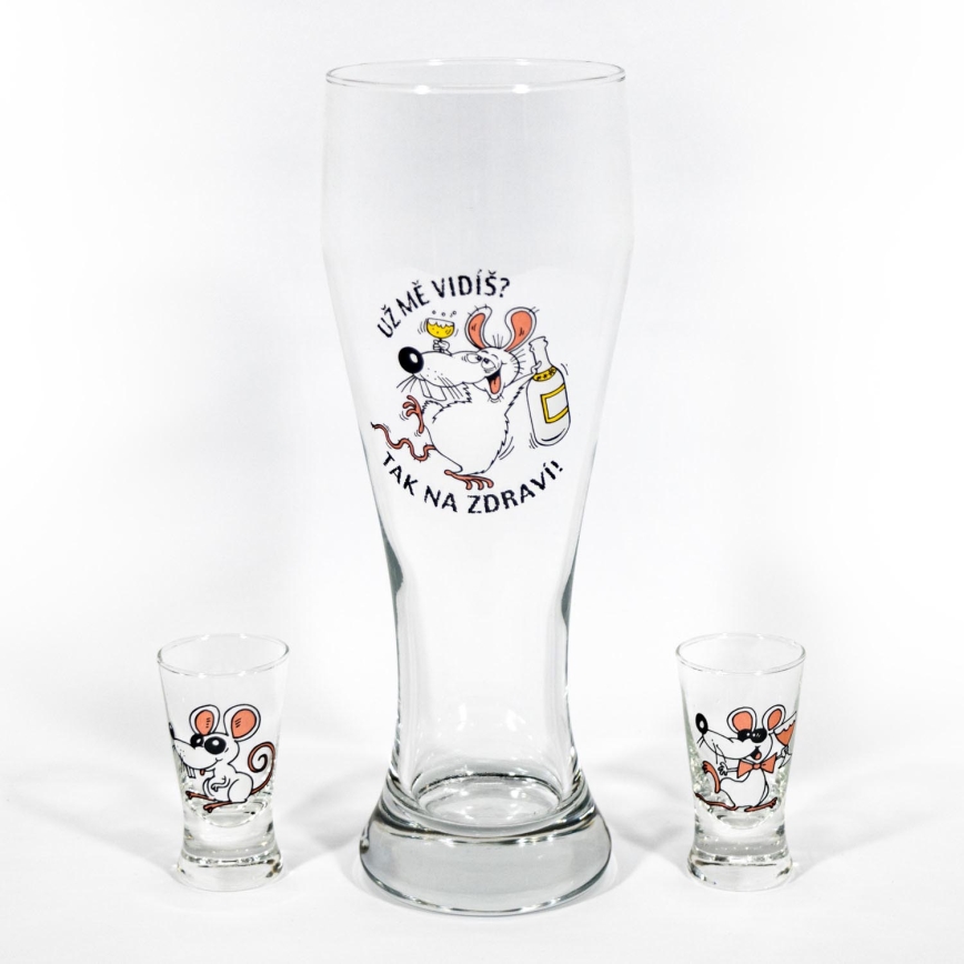Set 1x Bierglas und 2x klare Shot-Gläser