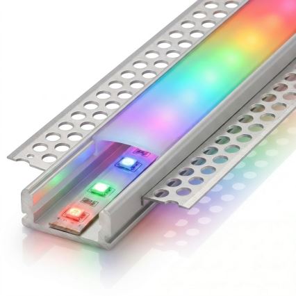 SET 1x dimmbarer RGBW-LED-Streifen DIGITAL LED/9,6W/230V 3 m + 3x Einbauprofil 1 m silber/weiß + Fernbedienung