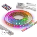 SET 1x dimmbarer LED-RGBW-Streifen DIGITAL LED/9,6W/230V 3 m + 3x Einbauprofil 1 m silber/weiß + Fernbedienung
