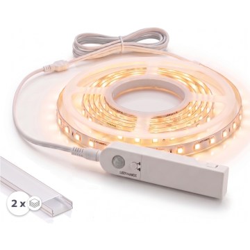 SET 1x flexibler LED-Streifen mit Bewegungssensor FLEX LED/3,6W/4xAA, 2 m + 2x Einbauprofil 1 m, silber/weiß
