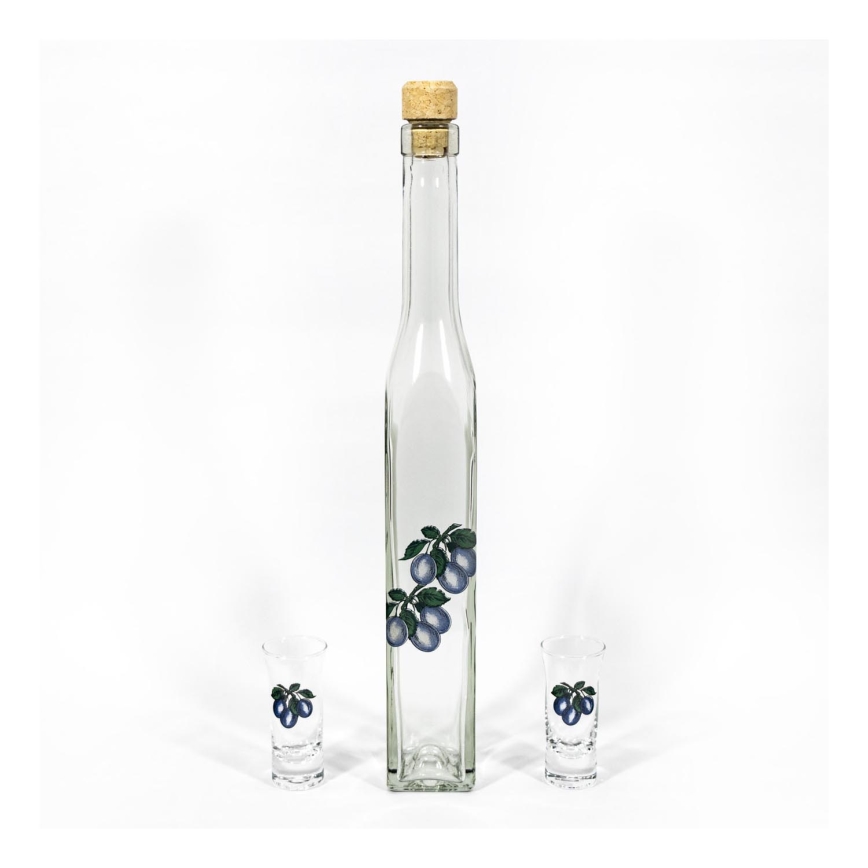 Set 1x Glasflasche quadratisch und 2x klare Shot-Gläser