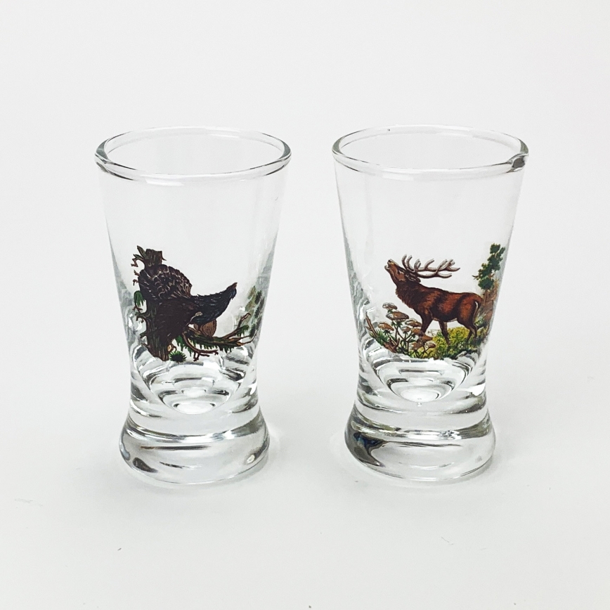 Set 1x Glasflasche und 2x Shot-Gläser klar