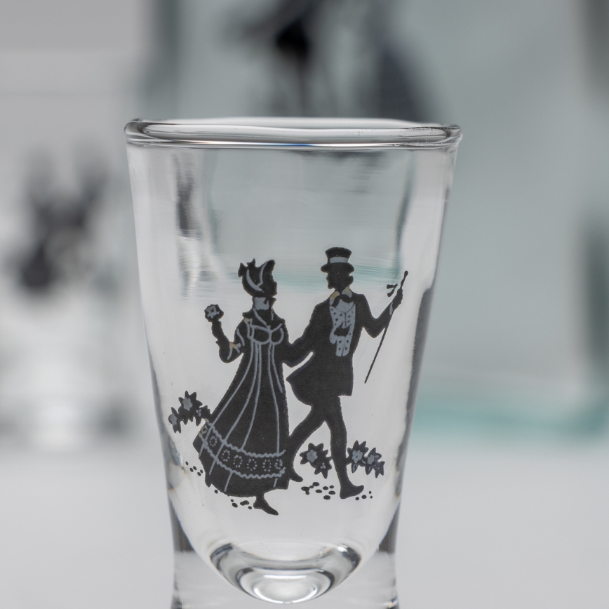 Set 1x Glasflasche und 2x Shot-Gläser klar mit Tanzmotiv