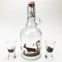 Set 1x Glasflasche und 2x Shot-Gläser klar mit Tiermotiven