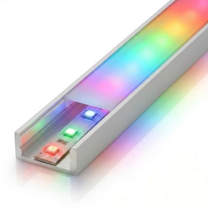 SET 1x dimmbarer LED-RGBW-Streifen DIGITAL LED/9,6W/230V 3 m + 3x Einbauprofil 1 m silber/weiß + Fernbedienung