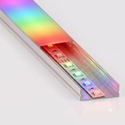 SET 1x dimmbarer RGBW-LED-Streifen NEO LITE MUSIC LED/24W/230V, 5 m, IP65, Wi‑Fi (Tuya) + 5x Einbauprofil 1 m, silber/weiß + Fernbedienung