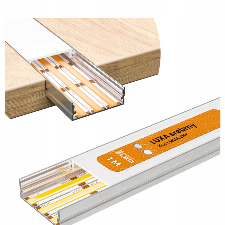 SET 1× dimmbarer RGBW-LED-Streifen Philips Hue White and Color Ambiance LED/20W/230V, 2 m + 2× Einbauprofile 1 m, silber/weiß