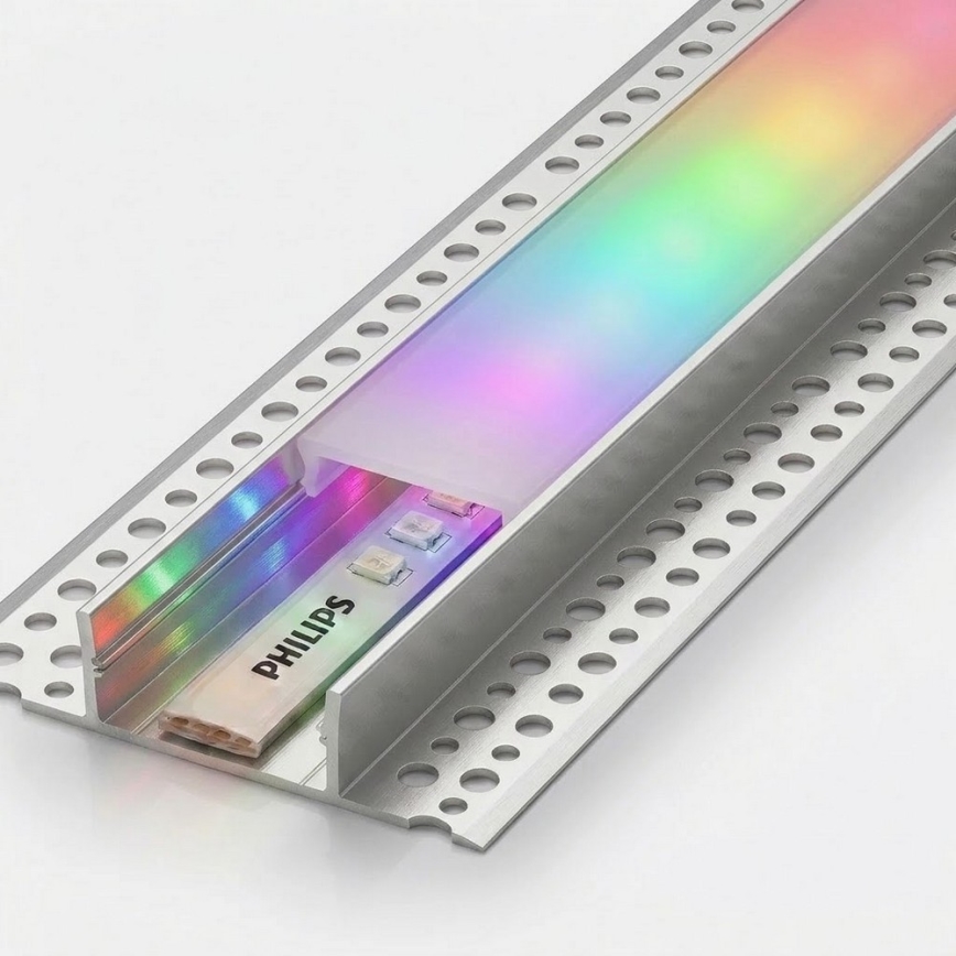 SET 1x dimmbarer LED-RGBW-Streifen Philips Hue WHITE AND COLOR AMBIANCE, LED/20W/230V, 2 m + 2x Einbauprofil 1 m, silber/weiß