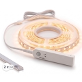 SET 1x LED-Streifen mit Bewegungssensor FLEX LED/3,6W/4xAA 2 m + 2x Einbauprofil 1 m silber/weiß