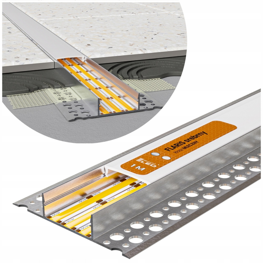 Set 1x LED-Streifen mit Bewegungssensor FLEX LED/3,6W/4xAA 2 m + 2x Einbauprofil 1 m silber/weiß