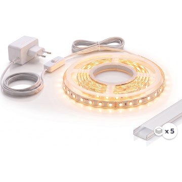 Set 1x LED-Streifen MYLIVING LIGHTSTRIP LED/22W/230V 5 m + 5x Einbauprofil 1 m silber/weiß