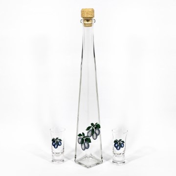 Set 1x quadratische Glasflasche und 2x klare Shot-Gläser