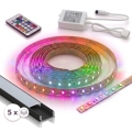 SET 1× dimmbarer RGBW-LED-Streifen DIGITAL LED/16,5W/230V 5 m + 5× Einbauprofil 1 m schwarz/weiß + Fernbedienung