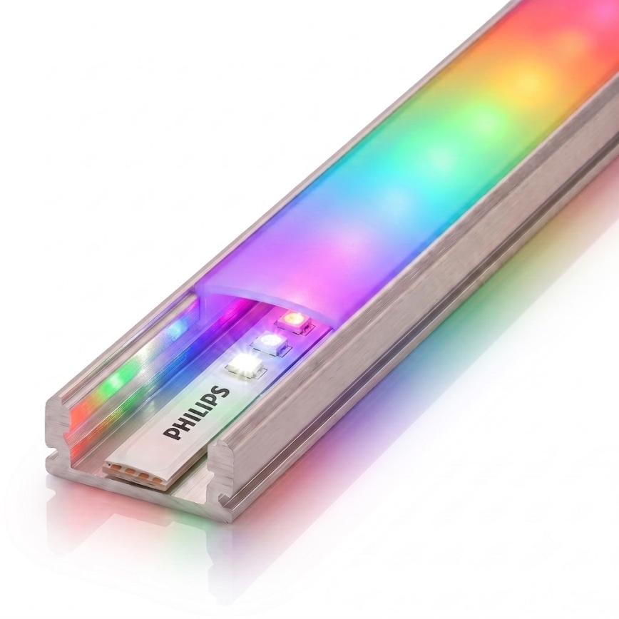 SET 1x dimmbarer RGBW-LED-Streifen Philips Hue WHITE AND COLOR AMBIANCE LED/20W/230V 2 m + 2x Einbauprofil 1 m silber/weiß