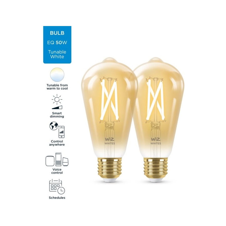 SET 2 x Dimmbare LED-Glühbirne VINTAGE FILAMENT ST64 E27/6,7W/230V 2000-5000K Wi-Fi - WiZ