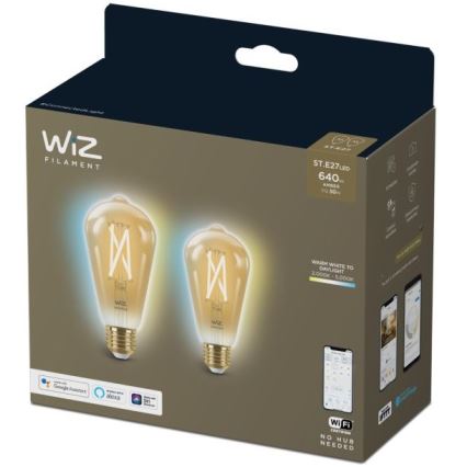 SET 2 x Dimmbare LED-Glühbirne VINTAGE FILAMENT ST64 E27/6,7W/230V 2000-5000K Wi-Fi - WiZ