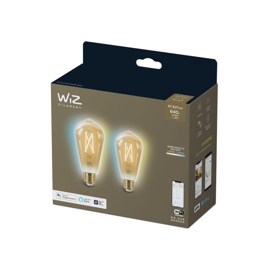 SET 2 x Dimmbare LED-Glühbirne VINTAGE FILAMENT ST64 E27/6,7W/230V 2000-5000K Wi-Fi - WiZ