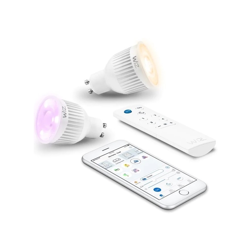 SET 2 x Dimmbare LED-RGBW-Glühbirne GU10/6,5W/230V 2200-6500K Wi-Fi + Fernbedienung - WiZ
