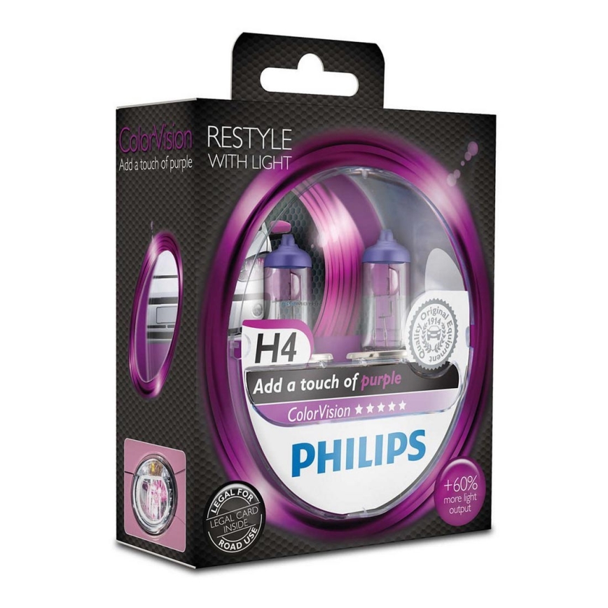 SET 2x Autoglühbirne Philips COLOR VISION 12342CVPPS2 H4 P43t-38/55W/12V