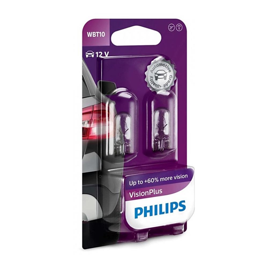 SET 2x Autoglühbirne Philips VISION PLUS WB T10 W2,1x9,5D/6W/12V