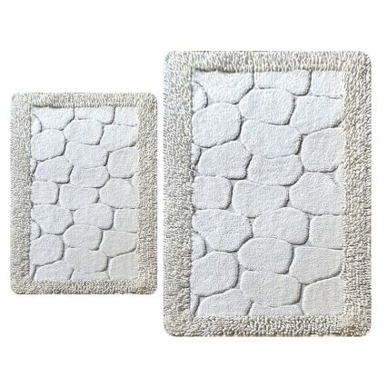 SET 2x Badezimmerteppich STONE 60/100 cm weiß