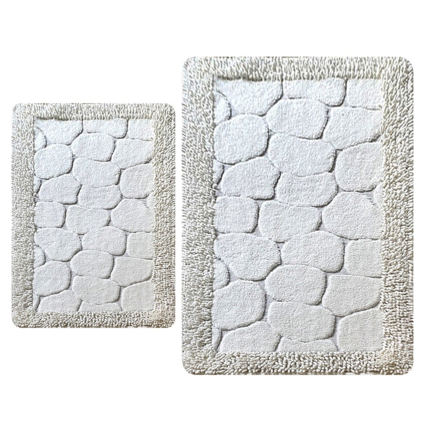 SET 2x Badezimmerteppich STONE 60/100 cm weiß