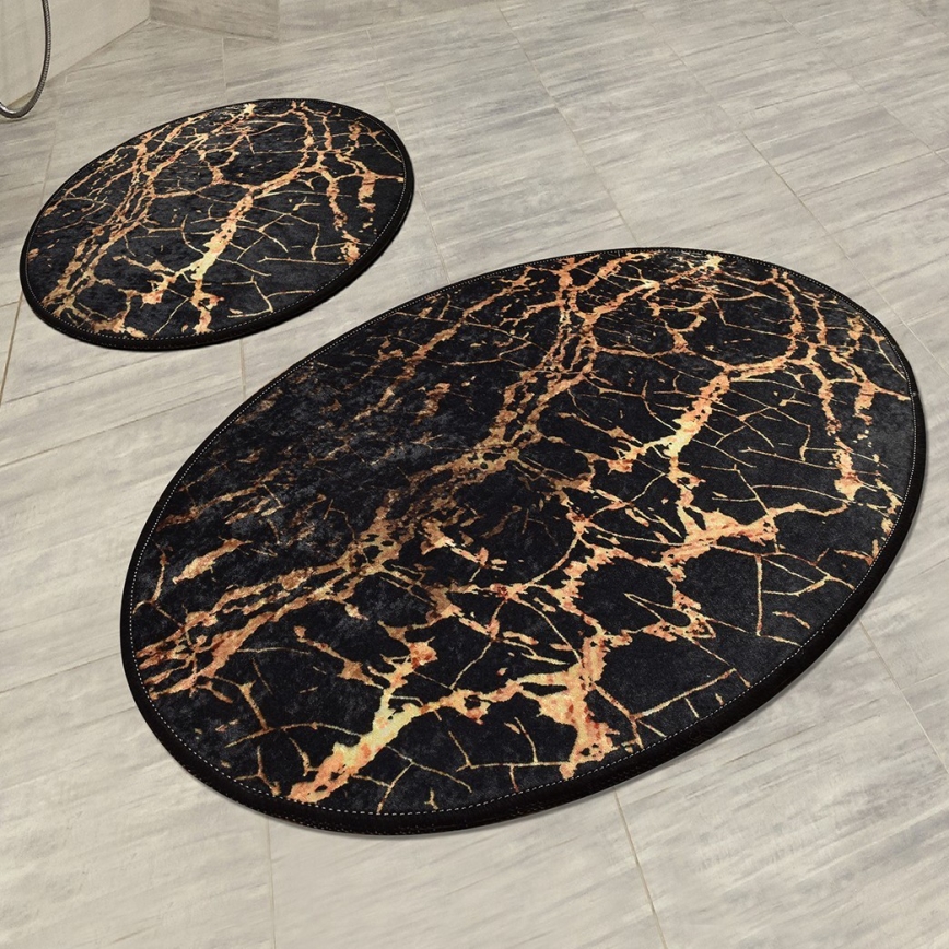 SET 2x Badezimmermatte GOLDES 60/100 cm schwarz/golden