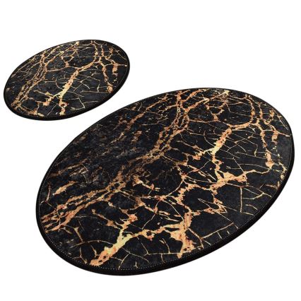SET 2x Badezimmermatte GOLDES 60/100 cm schwarz/golden