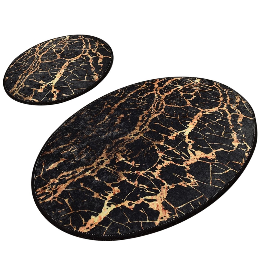 SET 2x Badezimmermatte GOLDES 60/100 cm schwarz/golden