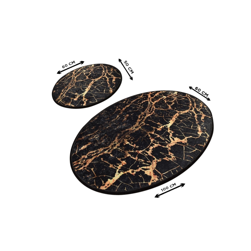 SET 2x Badezimmermatte GOLDES 60/100 cm schwarz/golden