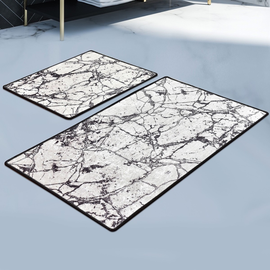 SET 2x Badezimmermatte MARBLE 60/100 cm weiß/schwarz
