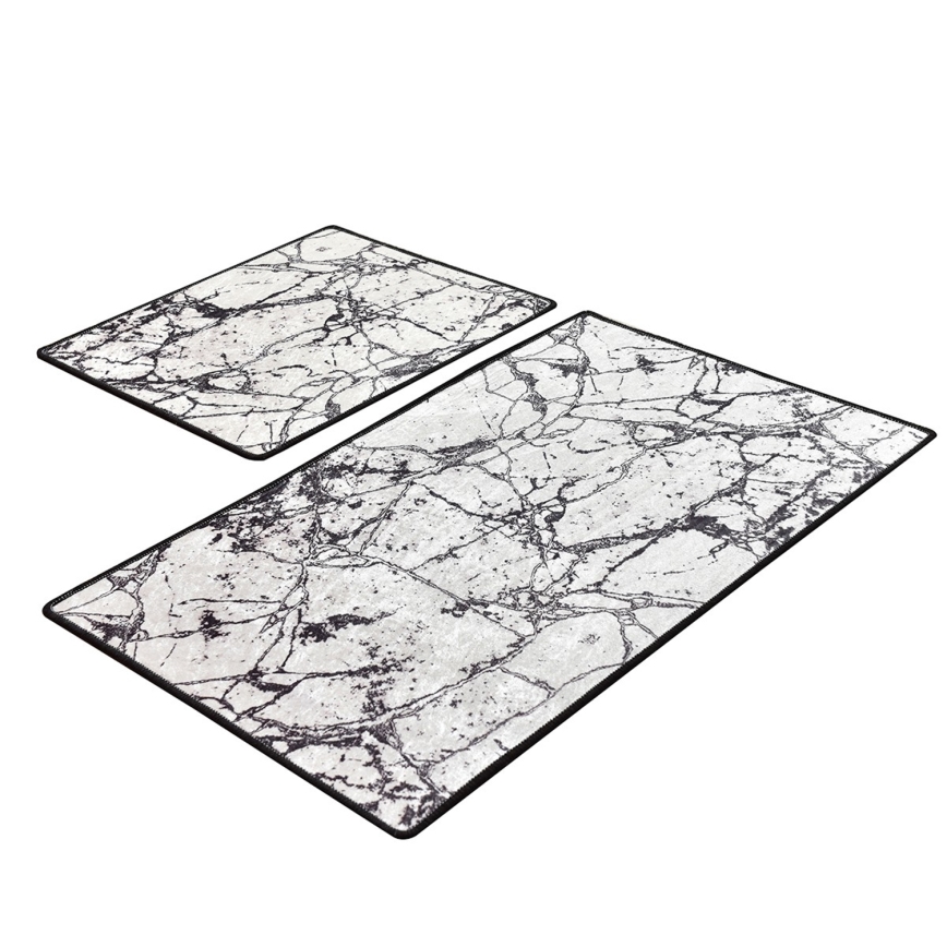 SET 2x Badezimmermatte MARBLE 60/100 cm weiß/schwarz