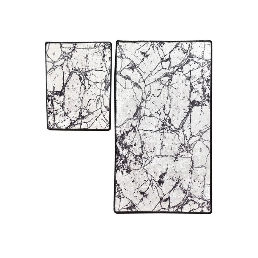 SET 2x Badezimmermatte MARBLE 60/100 cm weiß/schwarz