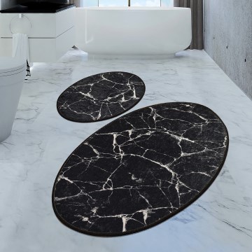 SET 2x Badezimmerteppich MARBLE 50x60/60x100 cm schwarz
