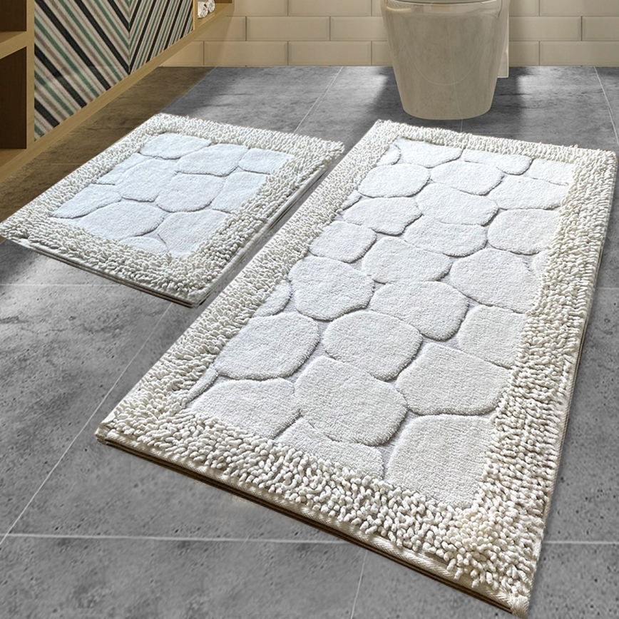 SET 2x Badezimmerteppich STONE 60/100 cm weiß
