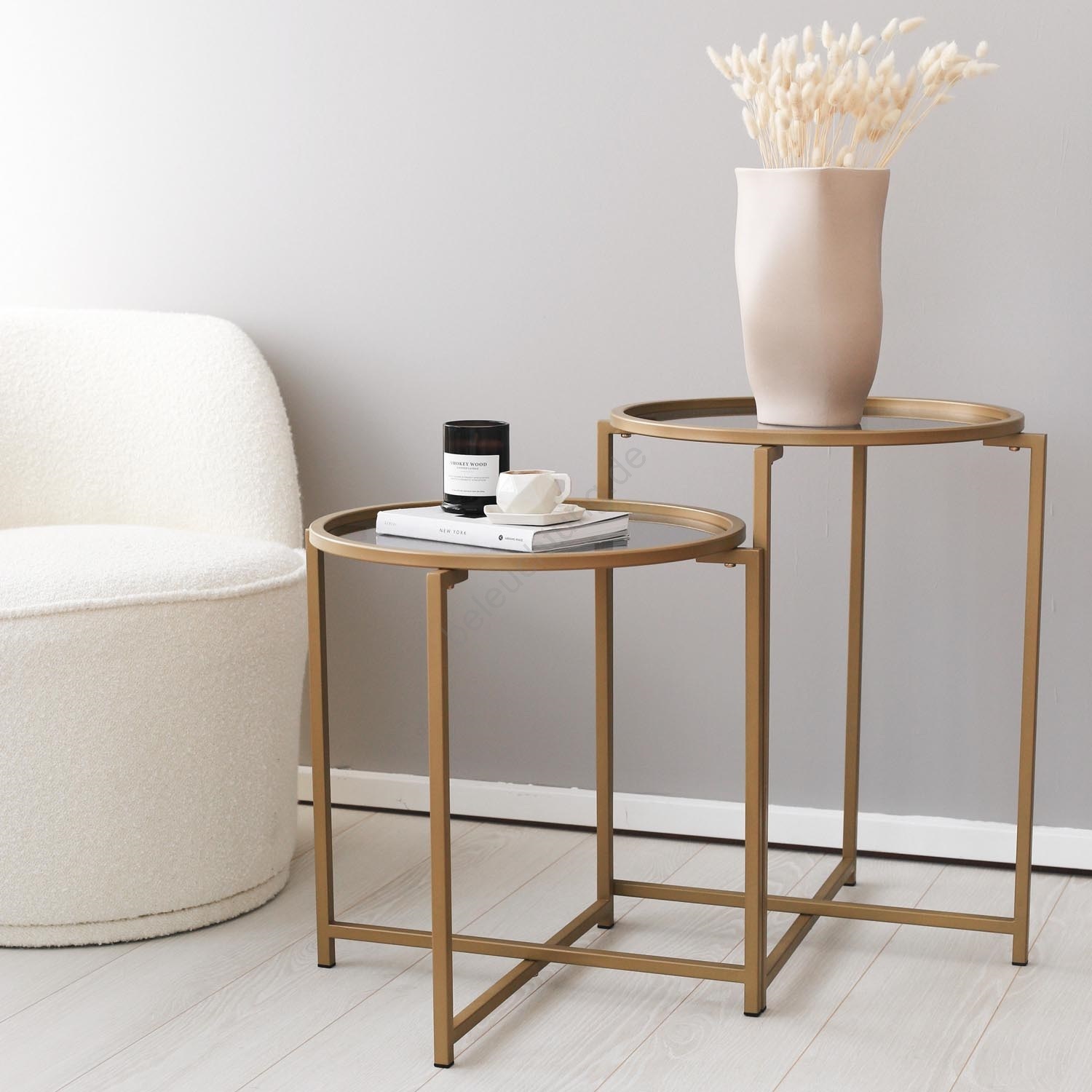 SET 2x Beistelltisch d 50 cm golden/klar
