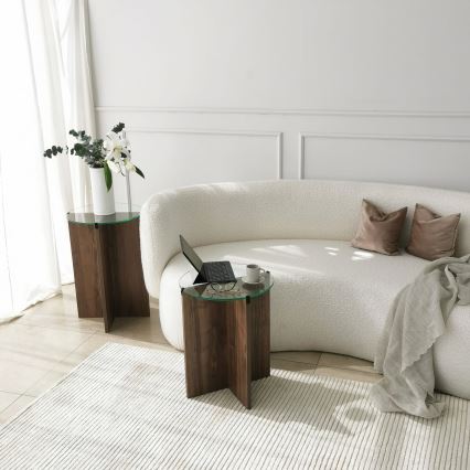 SET 2x Beistelltisch LILY Ø 40 cm braun/klar