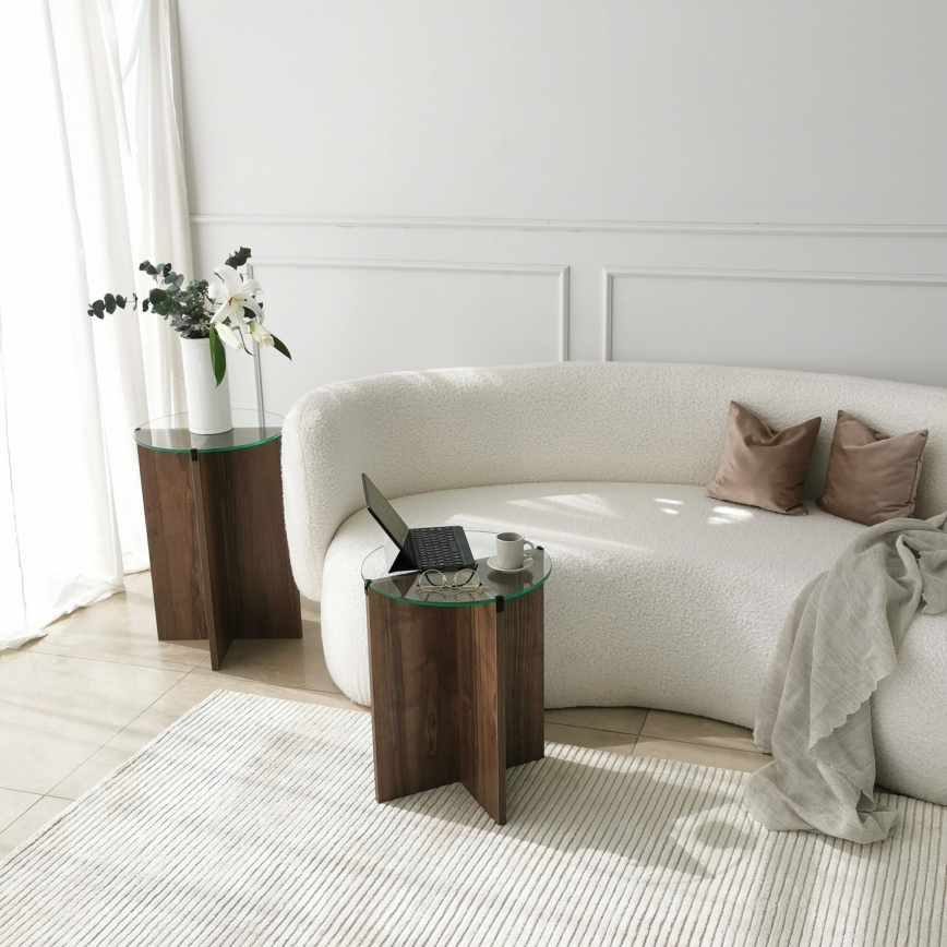 SET 2x Beistelltisch LILY Ø 40 cm braun/klar