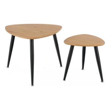 SET 2x Beistelltisch NICEA d 40/60 cm golden Eiche/schwarz