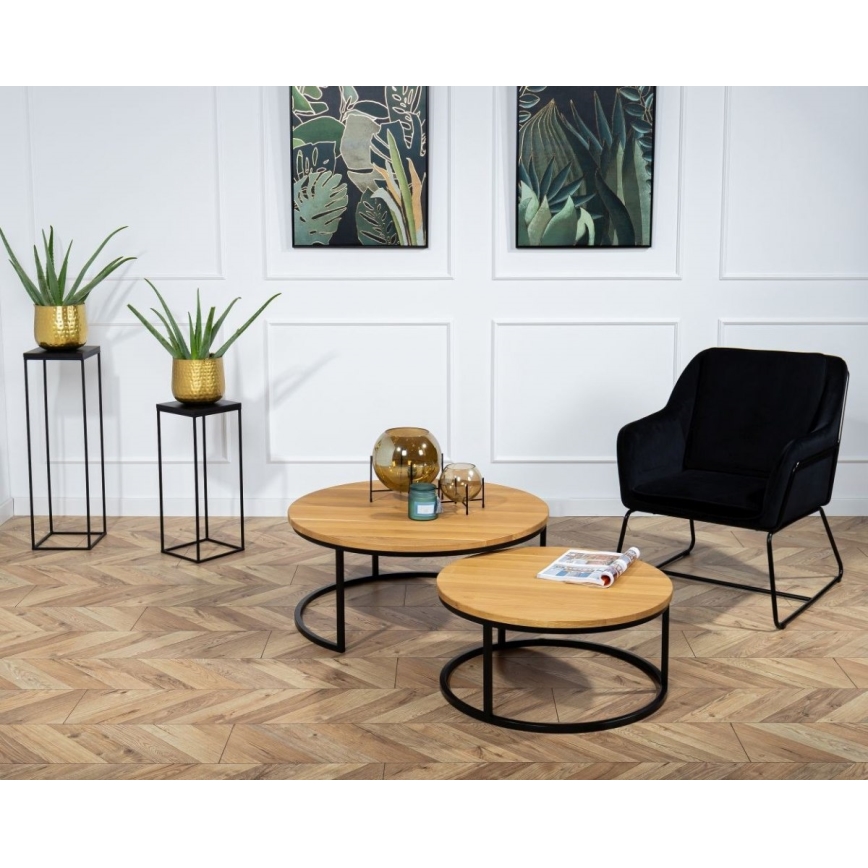 SET 2x Beistelltisch OAKLOFT 38x90 cm schwarz/Eiche