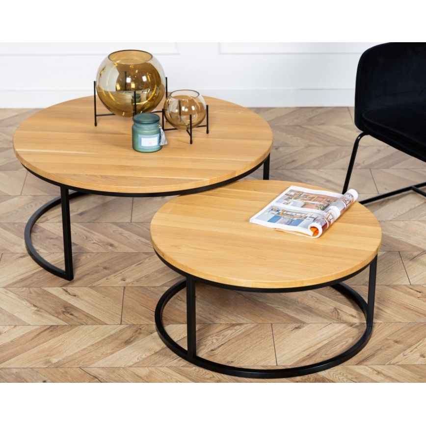 SET 2x Beistelltisch OAKLOFT 38x90 cm schwarz/Eiche