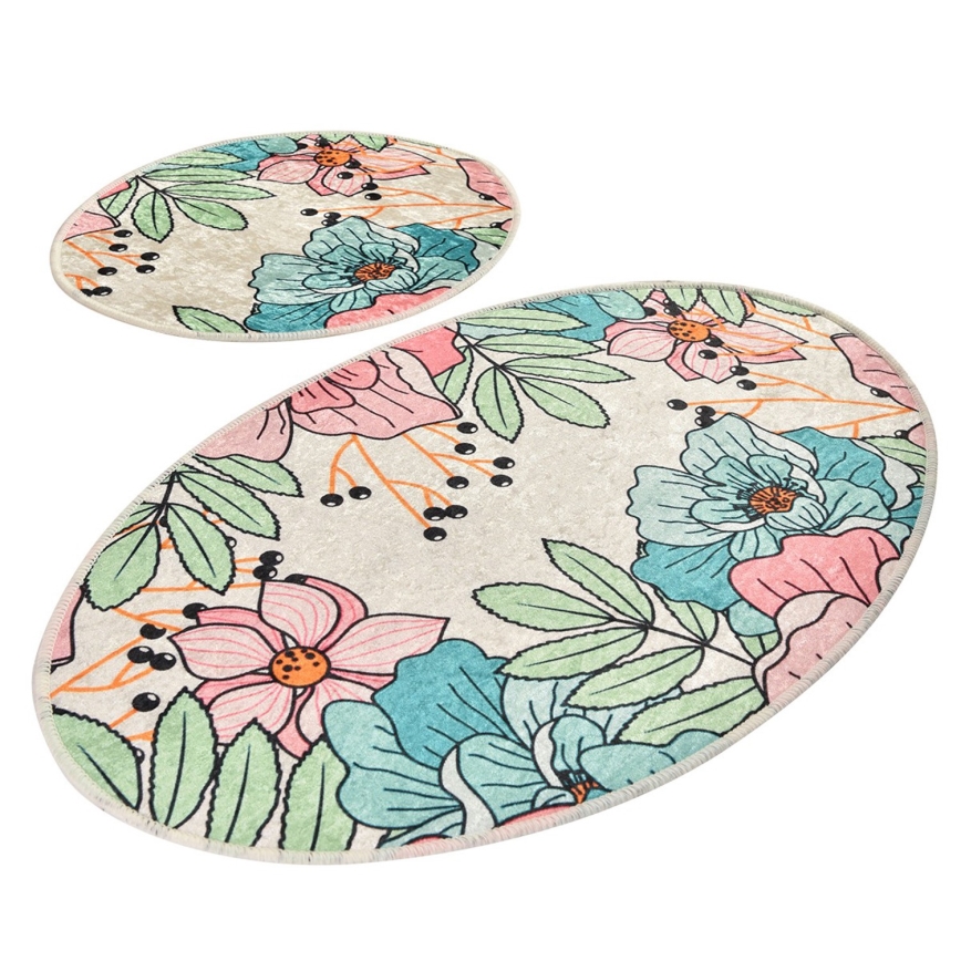 SET 2x Bunte Badezimmermatte SPRING 60/100 cm