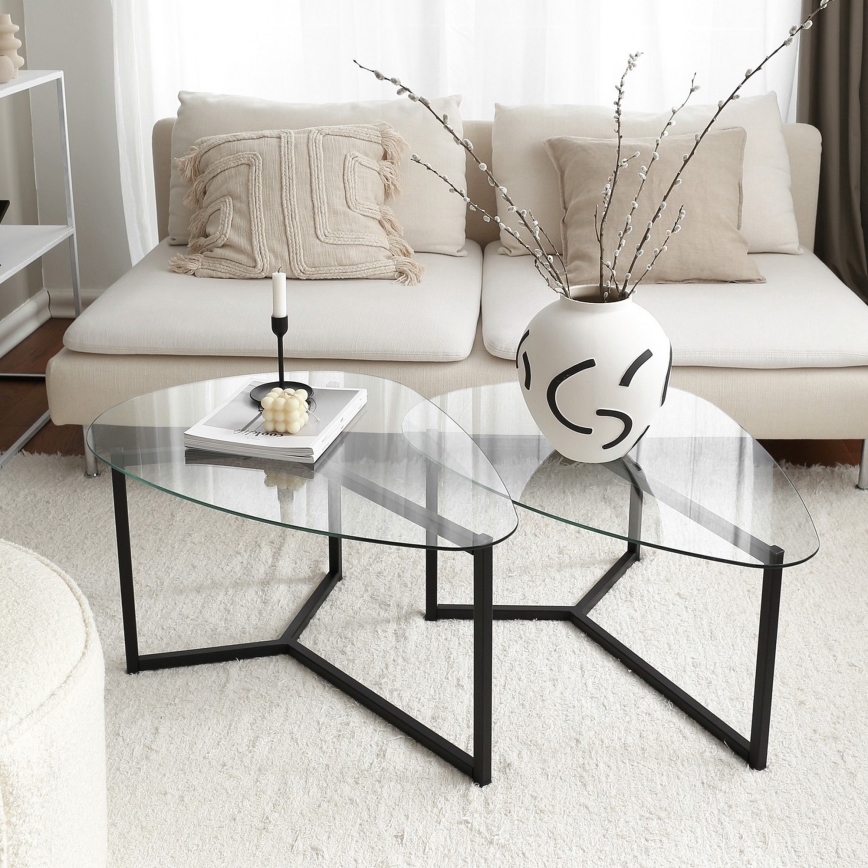 SET 2x Couchtisch BELLISIMO schwarz/klar