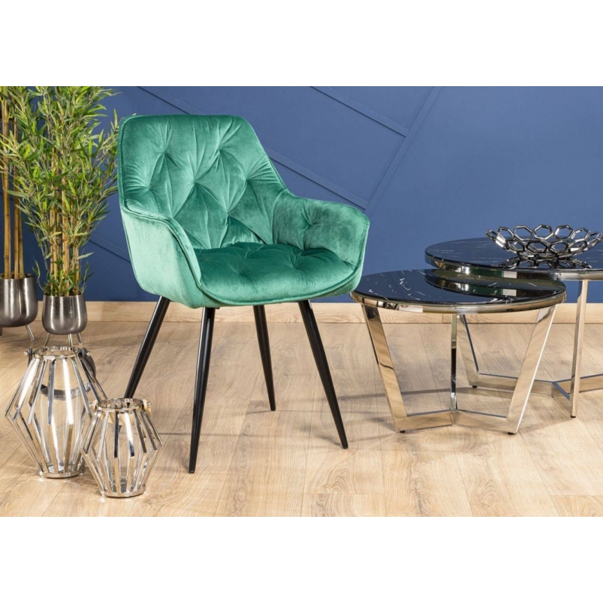 SET 2x Couchtisch HAZI glänzendes Chrom/schwarz