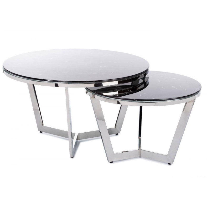 SET 2x Couchtisch HAZI glänzendes Chrom/schwarz