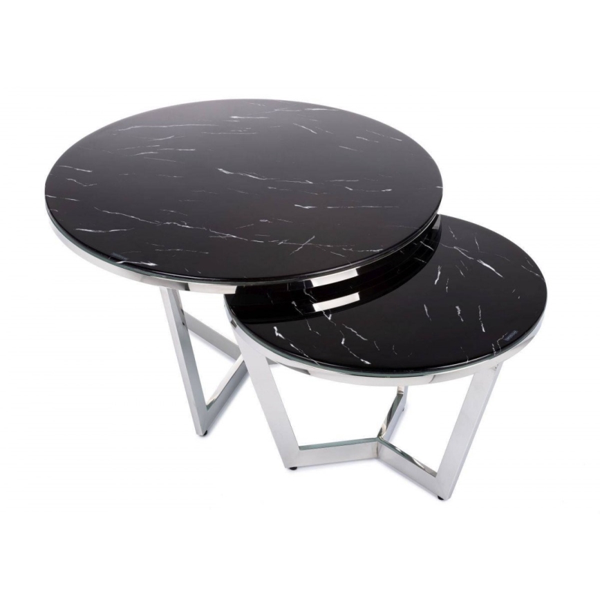 SET 2x Couchtisch HAZI glänzendes Chrom/schwarz