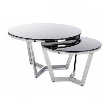 SET 2x Couchtisch HAZI glänzendes Chrom/schwarz